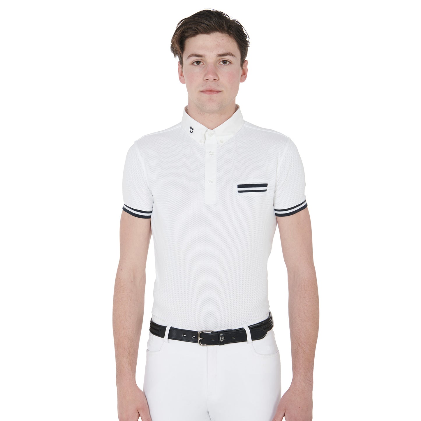 Men's slim fit competition polo shirt with black inserts