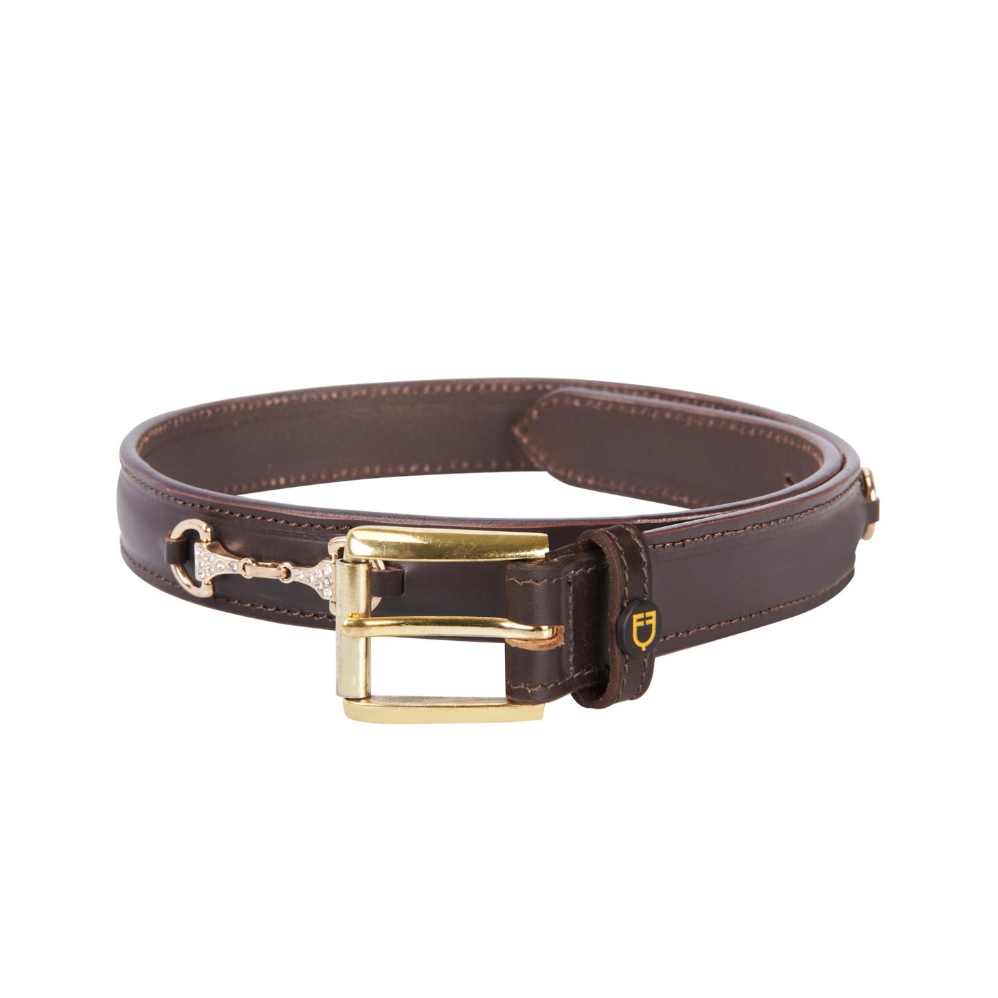 Leather belt with snaffle bits and rhinestones
