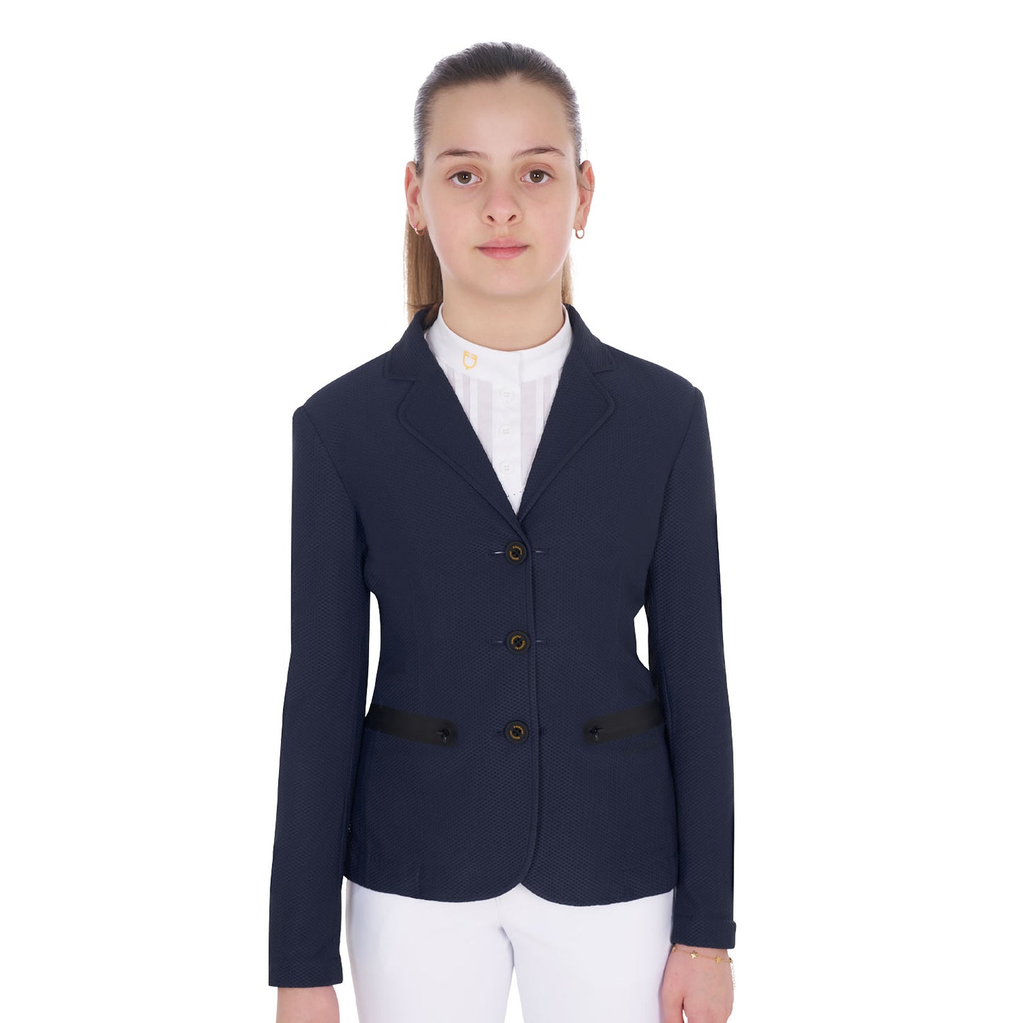Girls' three-button competition jacket perforated fabric