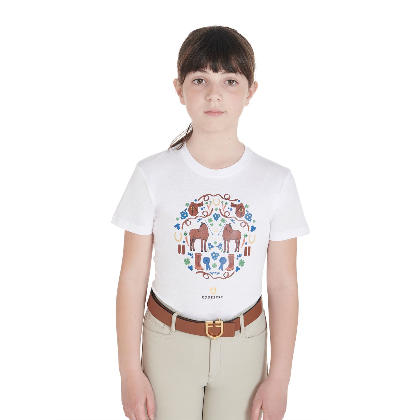 Girls' slim fit t-shirt with stable decorations