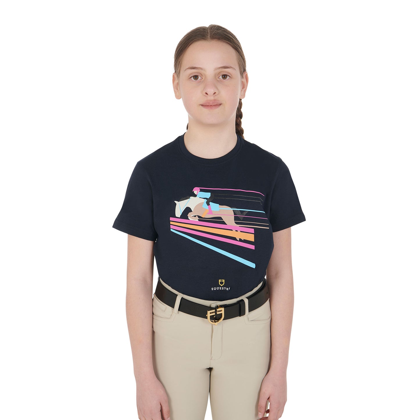 Girls' slim fit T-shirt with colorful jumping print
