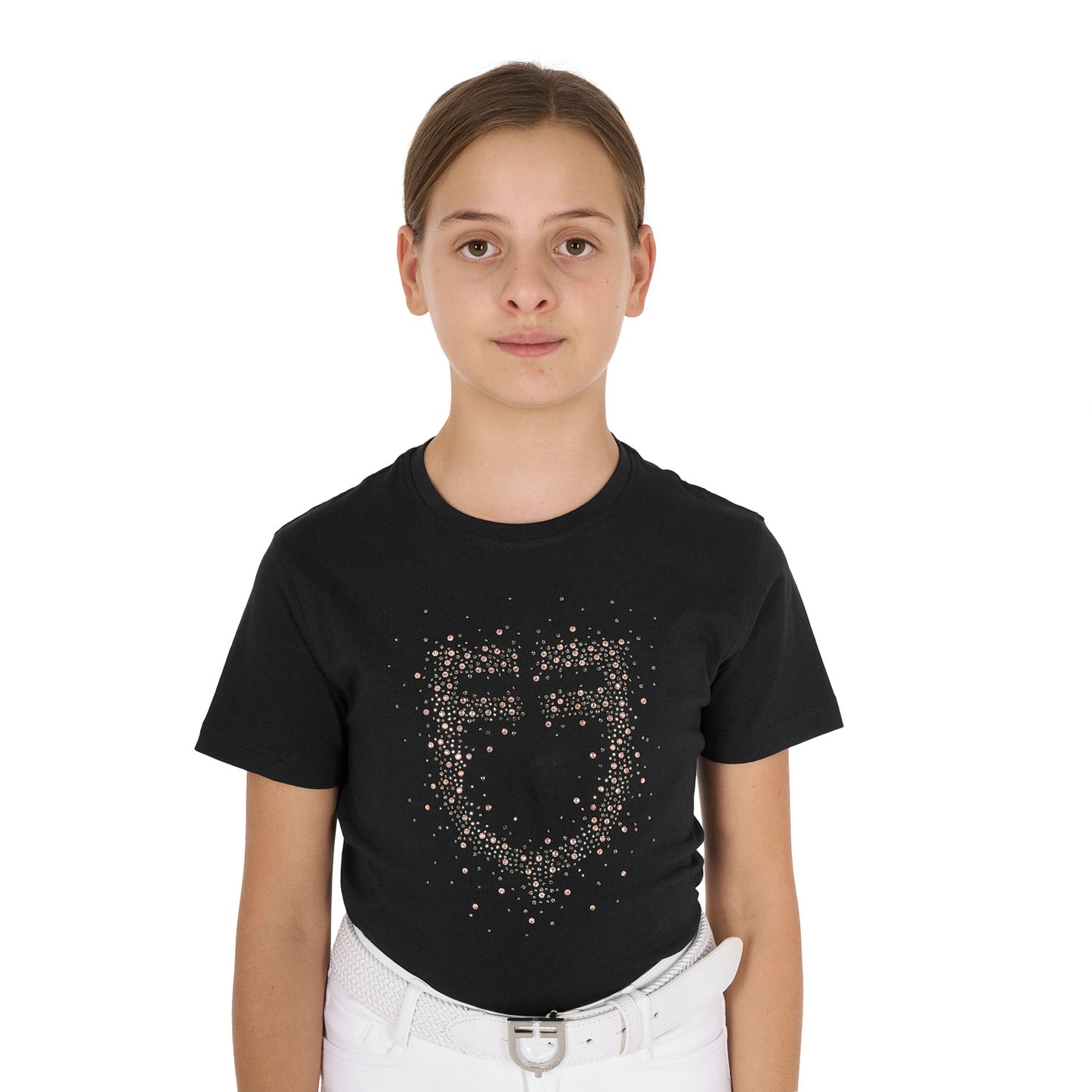 Girls' slim fit T-shirt rose glitter logo