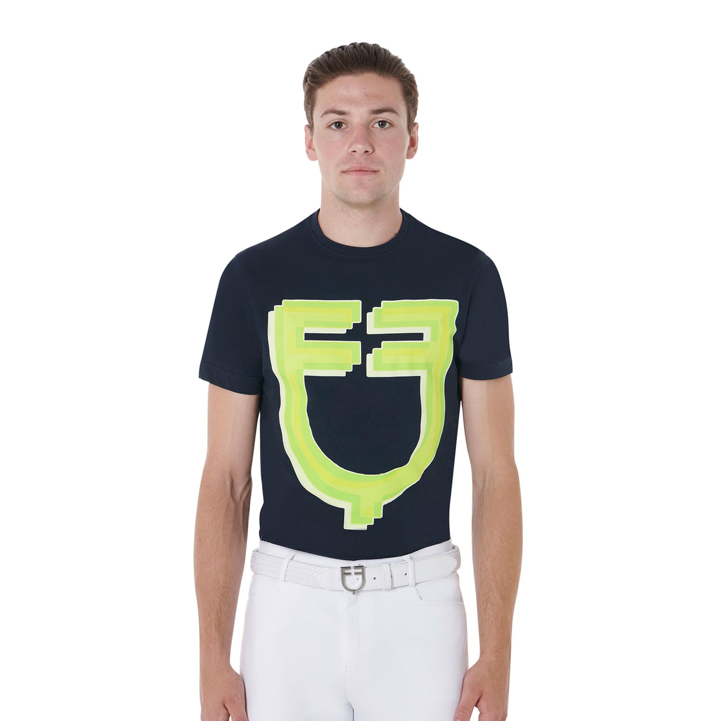 Men's slim fit green logo print cotton t-shirt