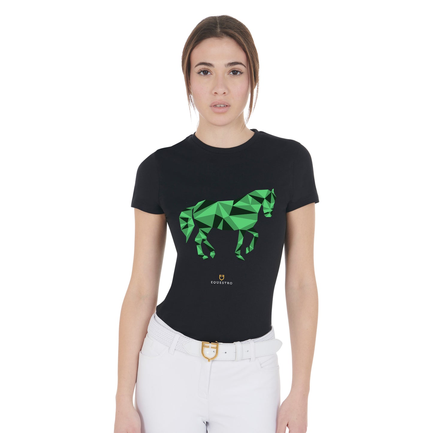 Women's slim fit T-shirt with colorful horse print