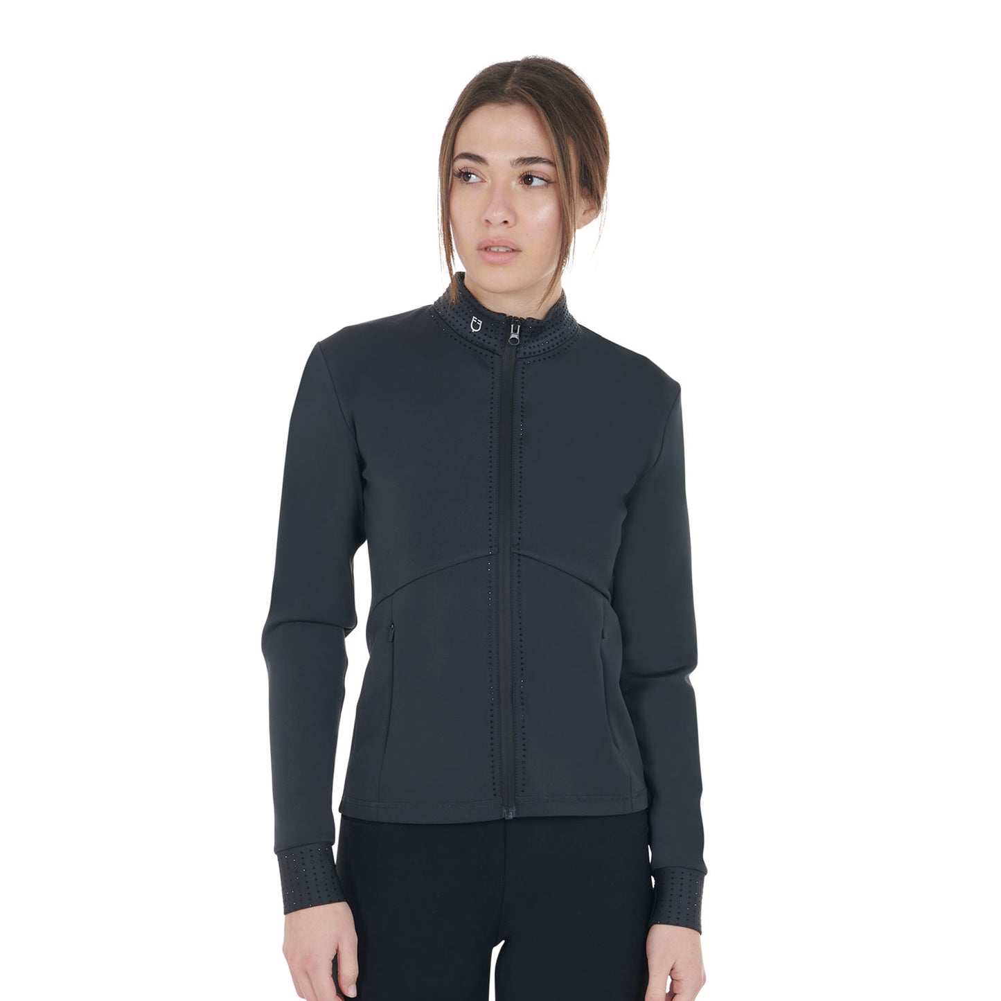 Women's full zip sweatshirt with rhinestones