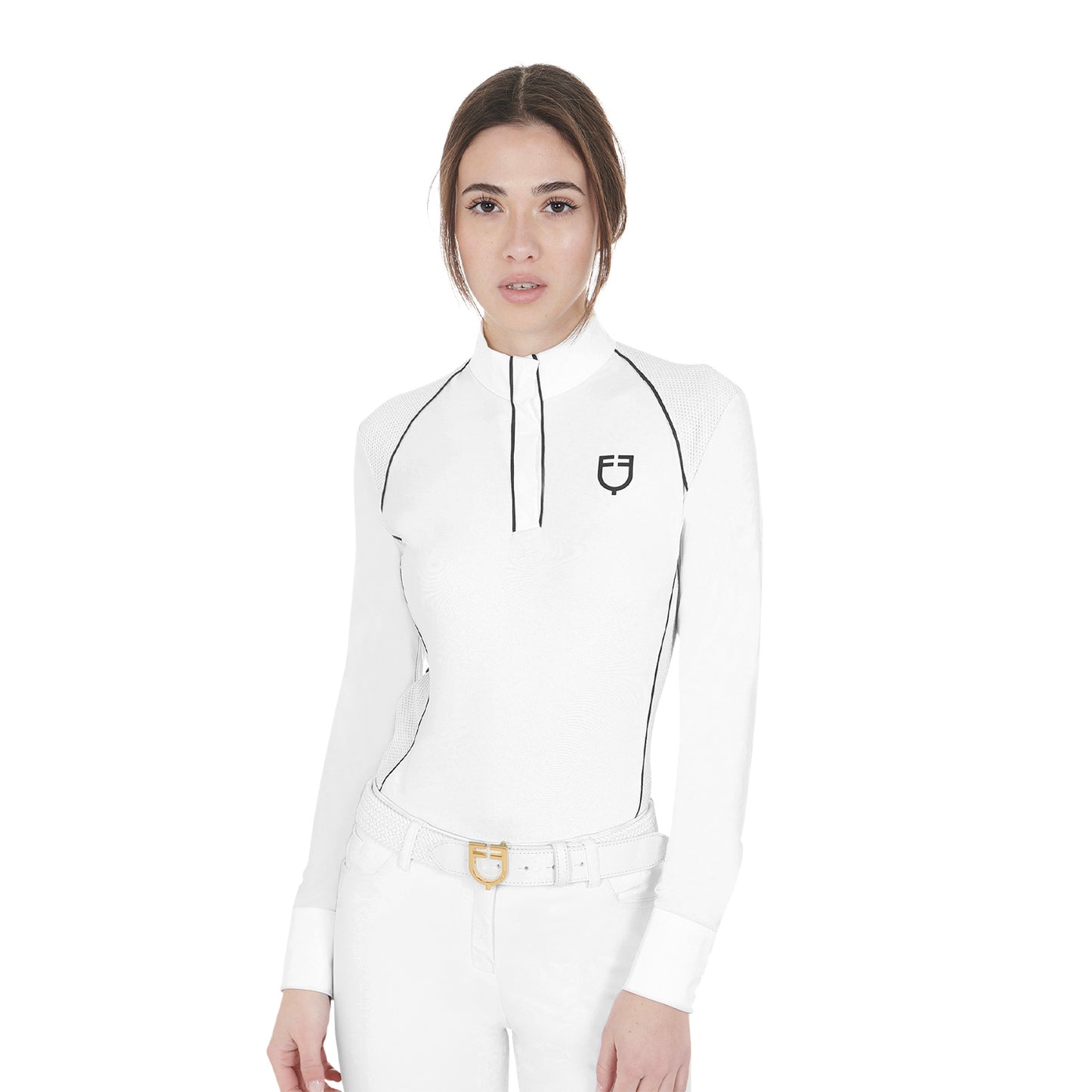 Women's slim fit competition polo shirt mesh inserts