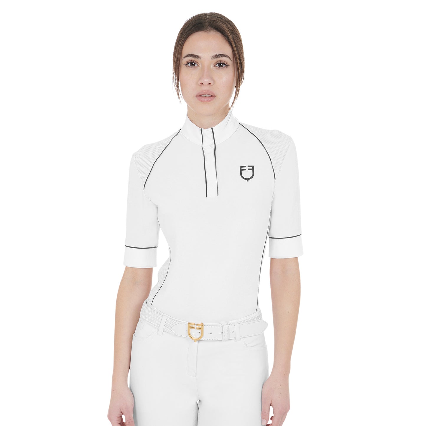 Women's slim fit short sleeved buttoned competition polo shirt
