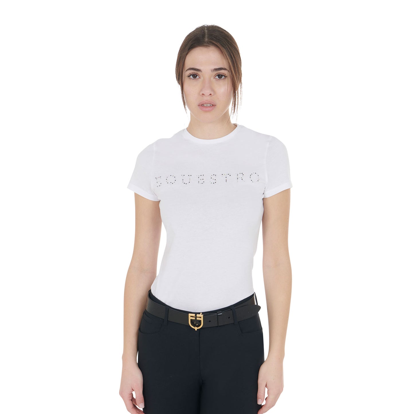 Women's slim fit T-shirt silver rhinestones