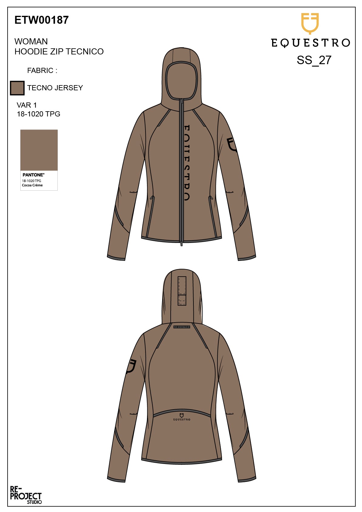 Women's technical sweatshirt in jersey with zip