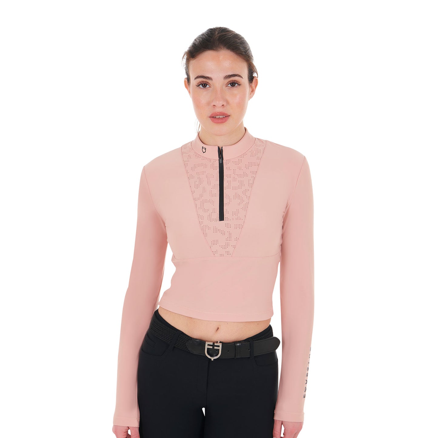Women's training polo shirt with perforated inserts and zip