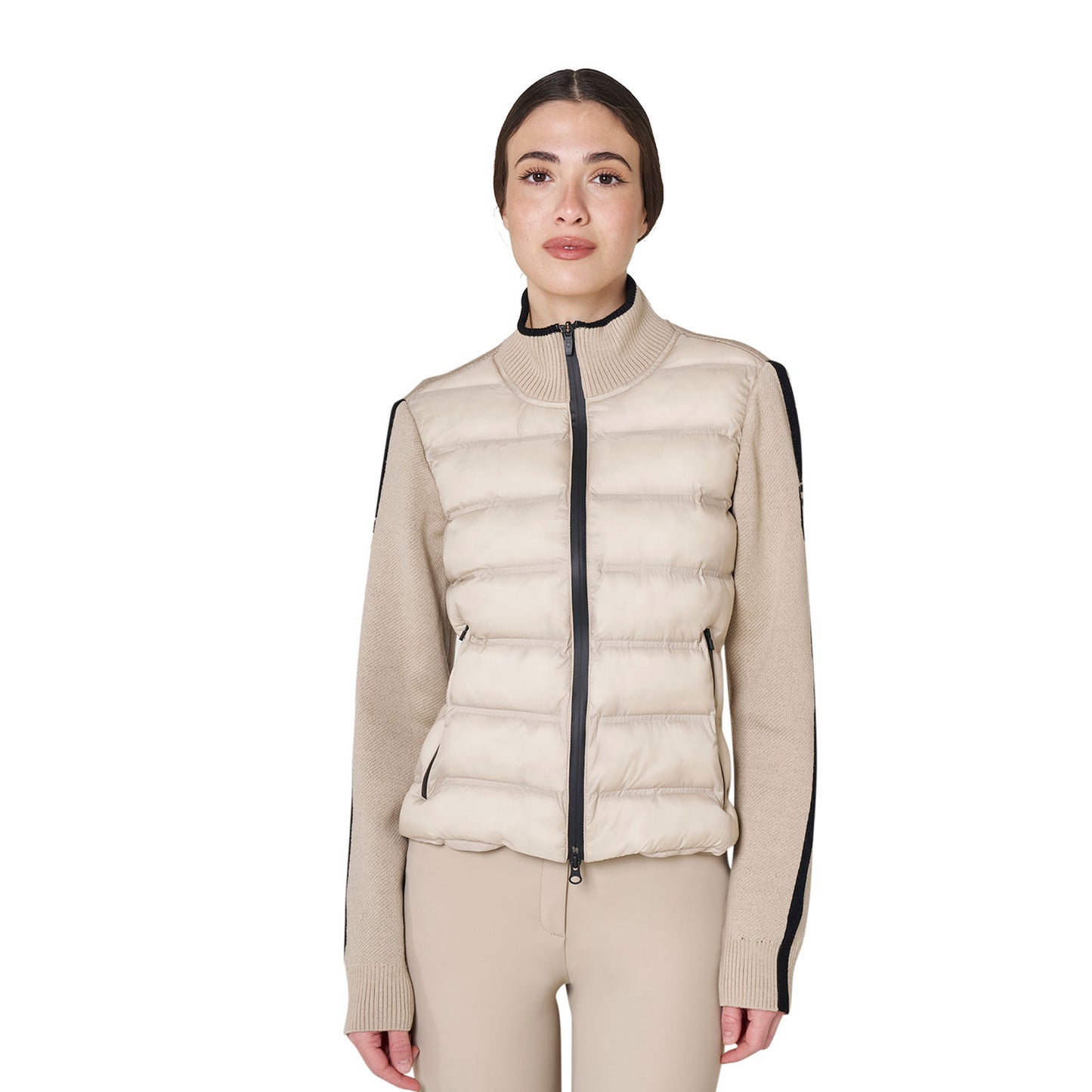 Women's jacket in nylon and knit with zip