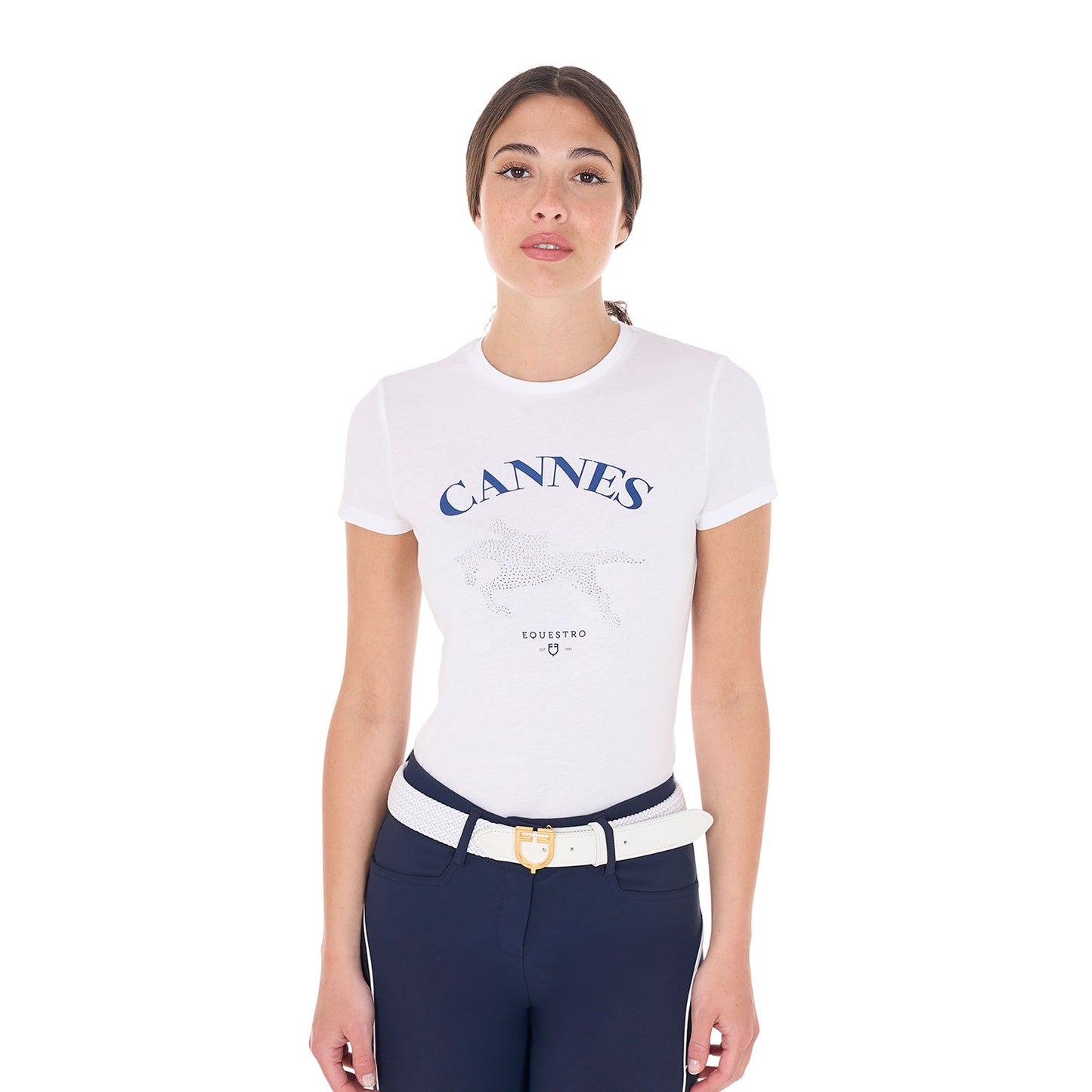 Women's Cannes cotton T-shirt with rhinestones