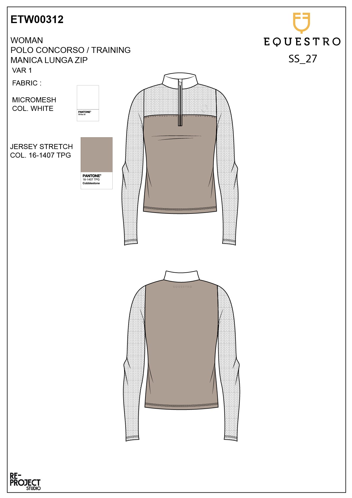 Women's long-sleeved competition polo shirt with micro-mesh inserts