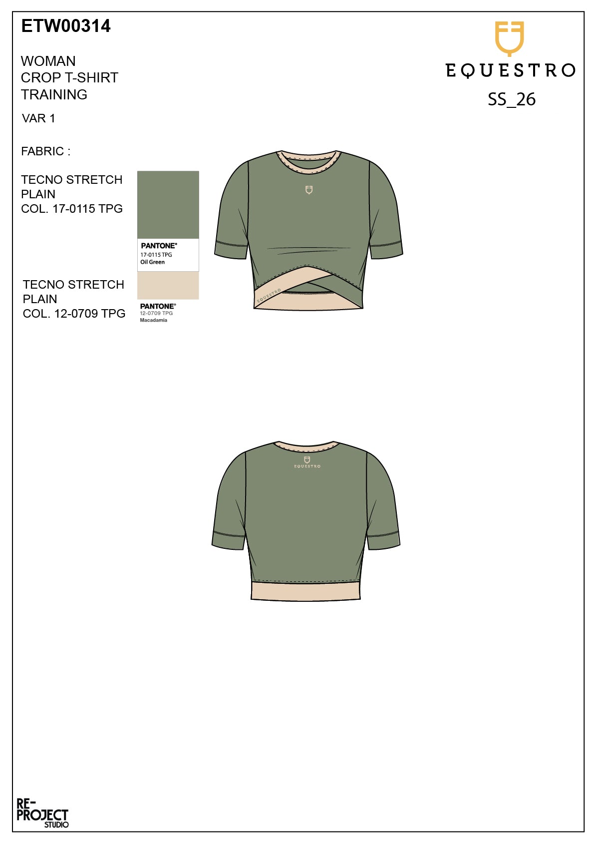 Women's cropped T-shirt in technical fabric
