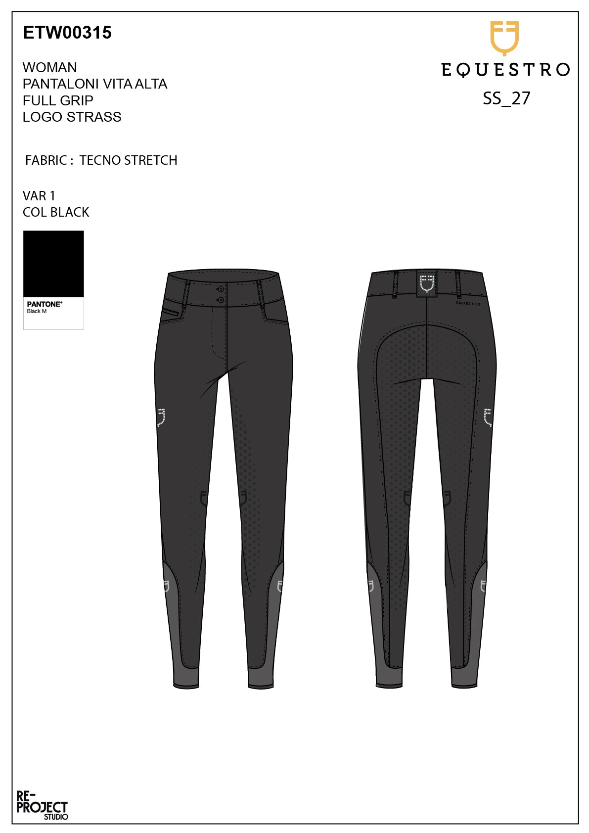 Women's high-waisted full-grip breeches with rhinestone logo