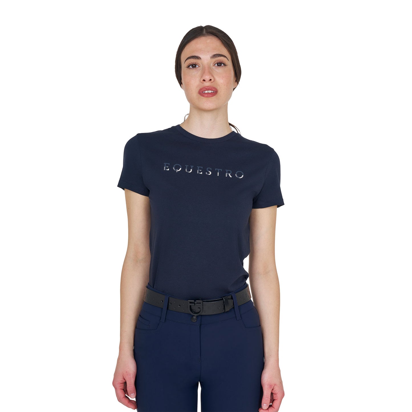 Women's cotton T-shirt with laminated logo