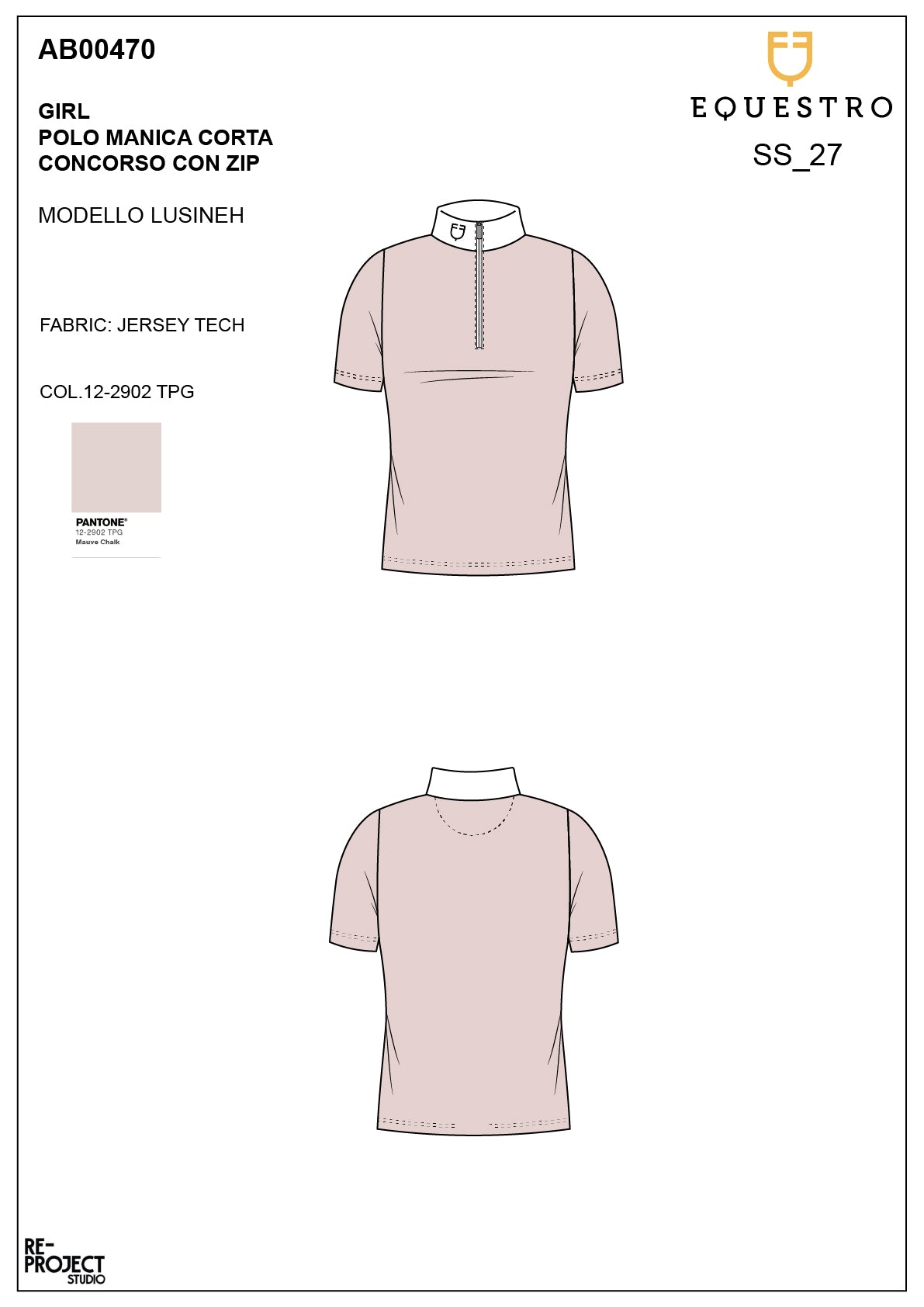 Girls' slim fit competition polo shirt with zip