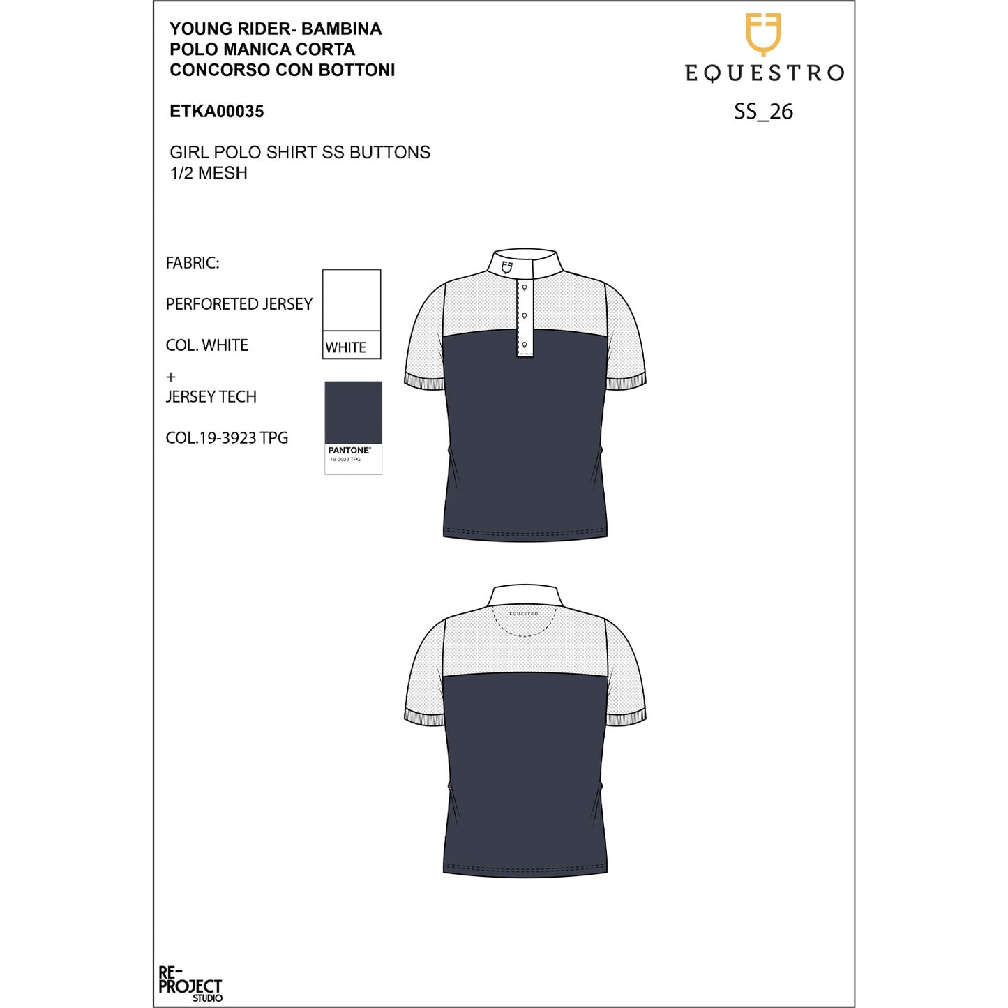 Girls' slim fit competition polo shirt with perforated fabric