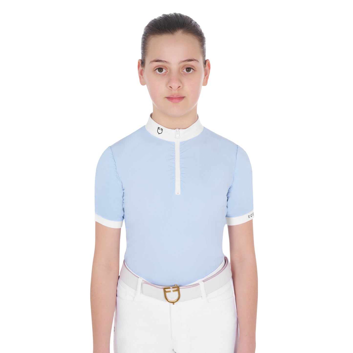 Girls' slim fit competition polo shirt with gathered sleeves