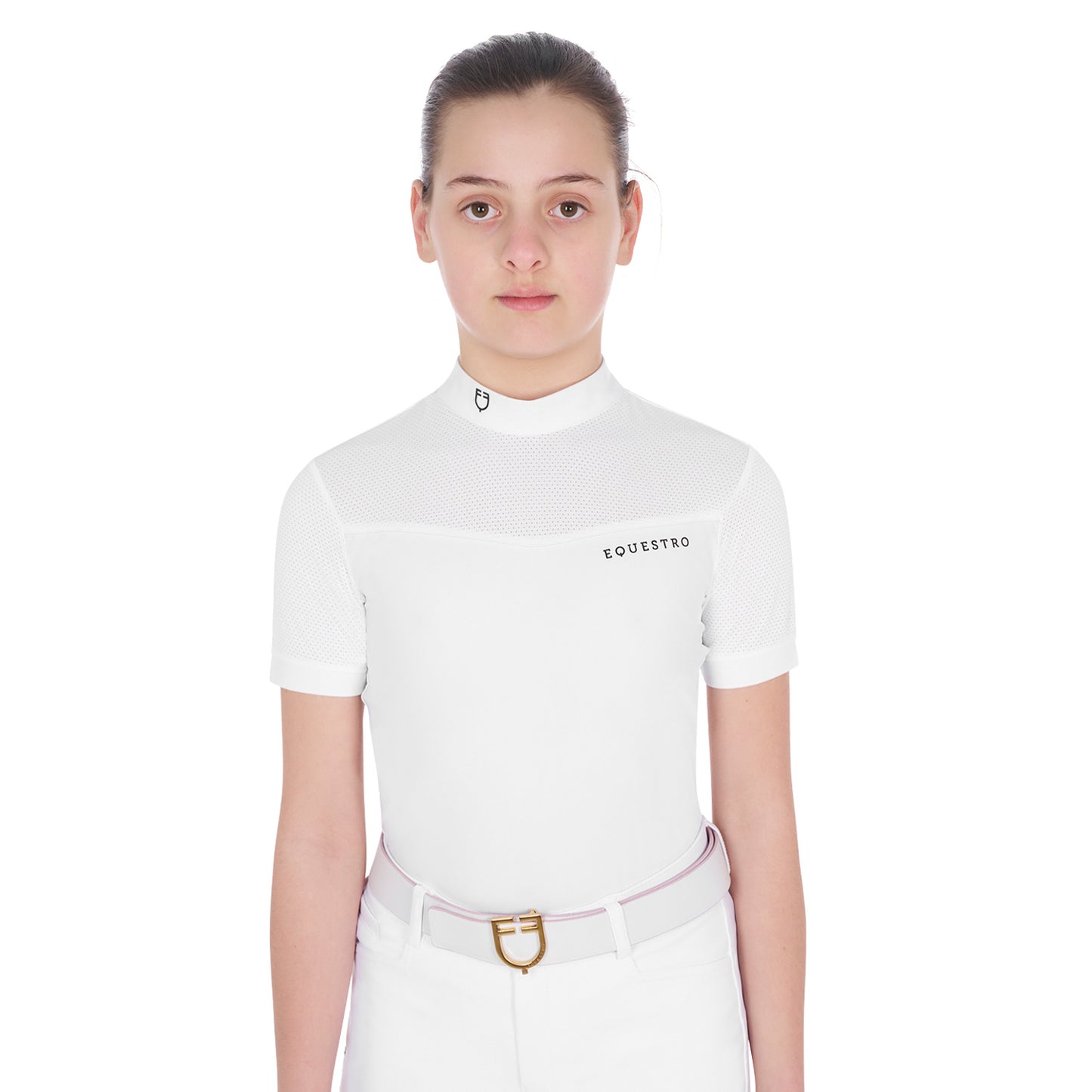 Girls' short sleeved competition polo shirt in technical fabric