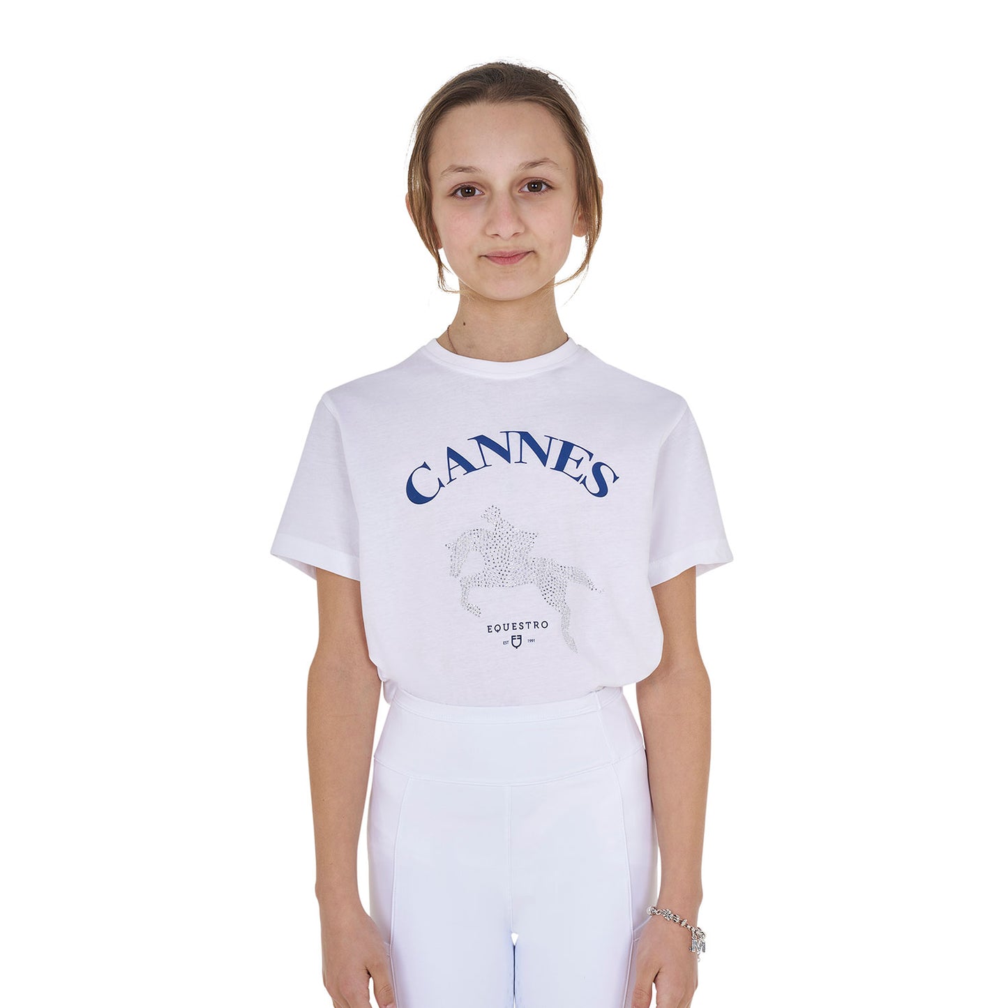 Girls' Cannes cotton T-shirt with rhinestones