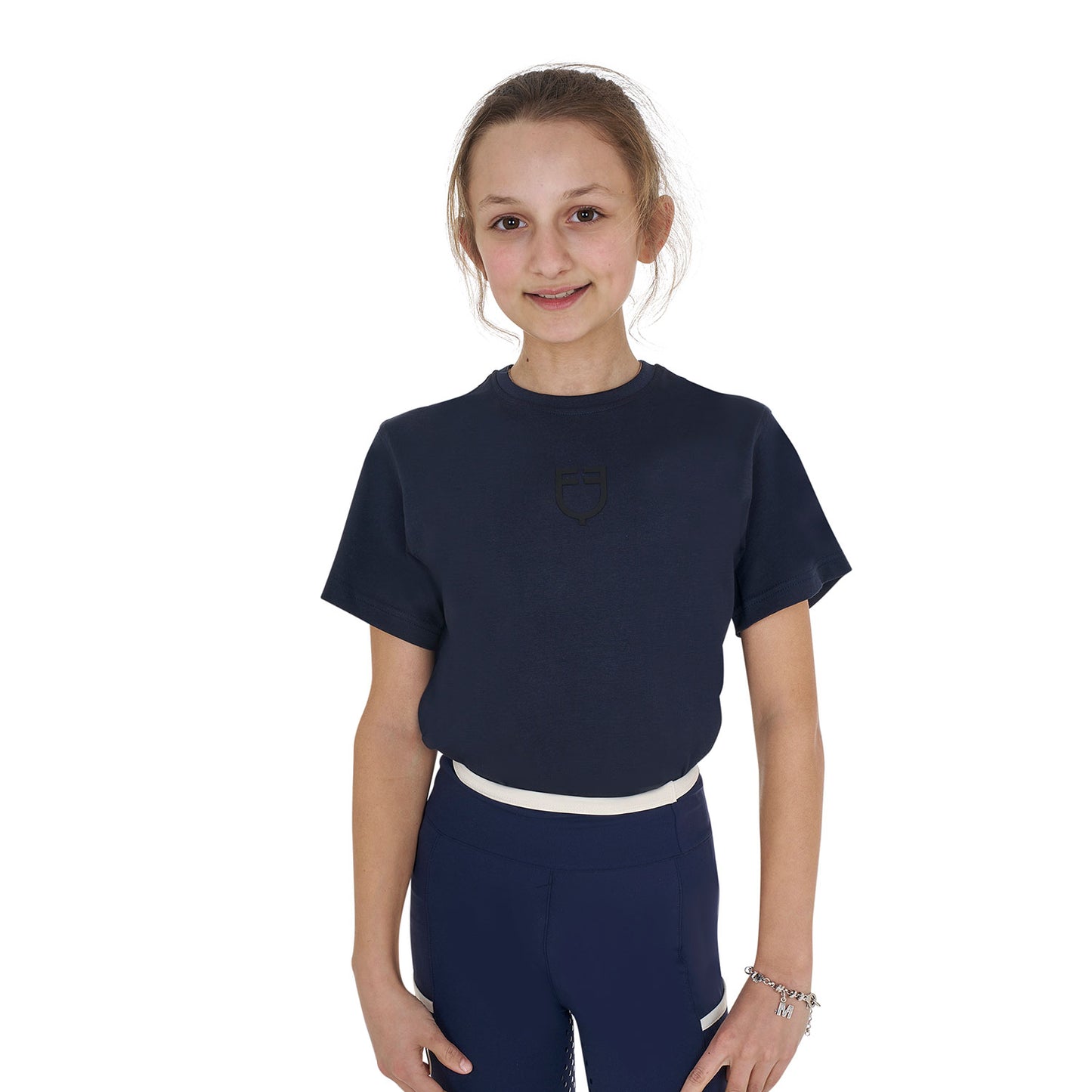 Girls' basic cotton T-shirt with tone on tone logo