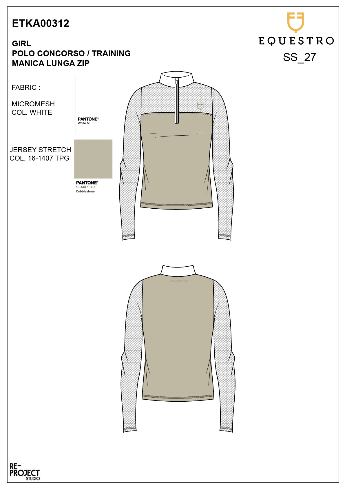 Girls' long-sleeved competition polo shirt with micro-mesh inserts