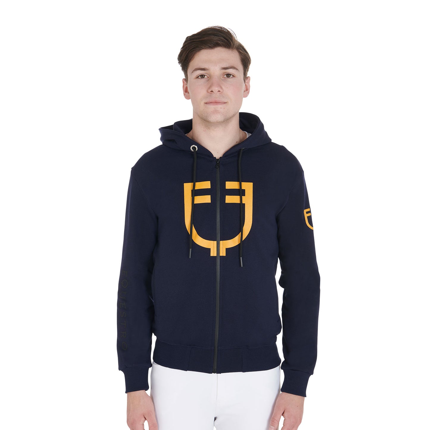 Men's cotton sweatshirt with zip and hood with drawstrings