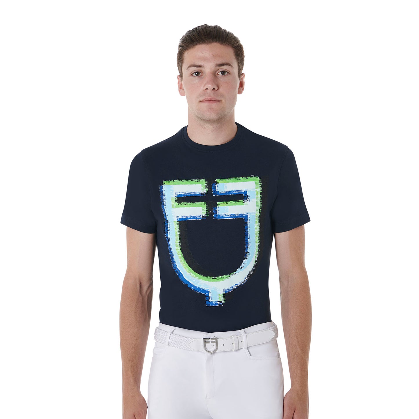 Men's slim fit multilogo print cotton t-shirt