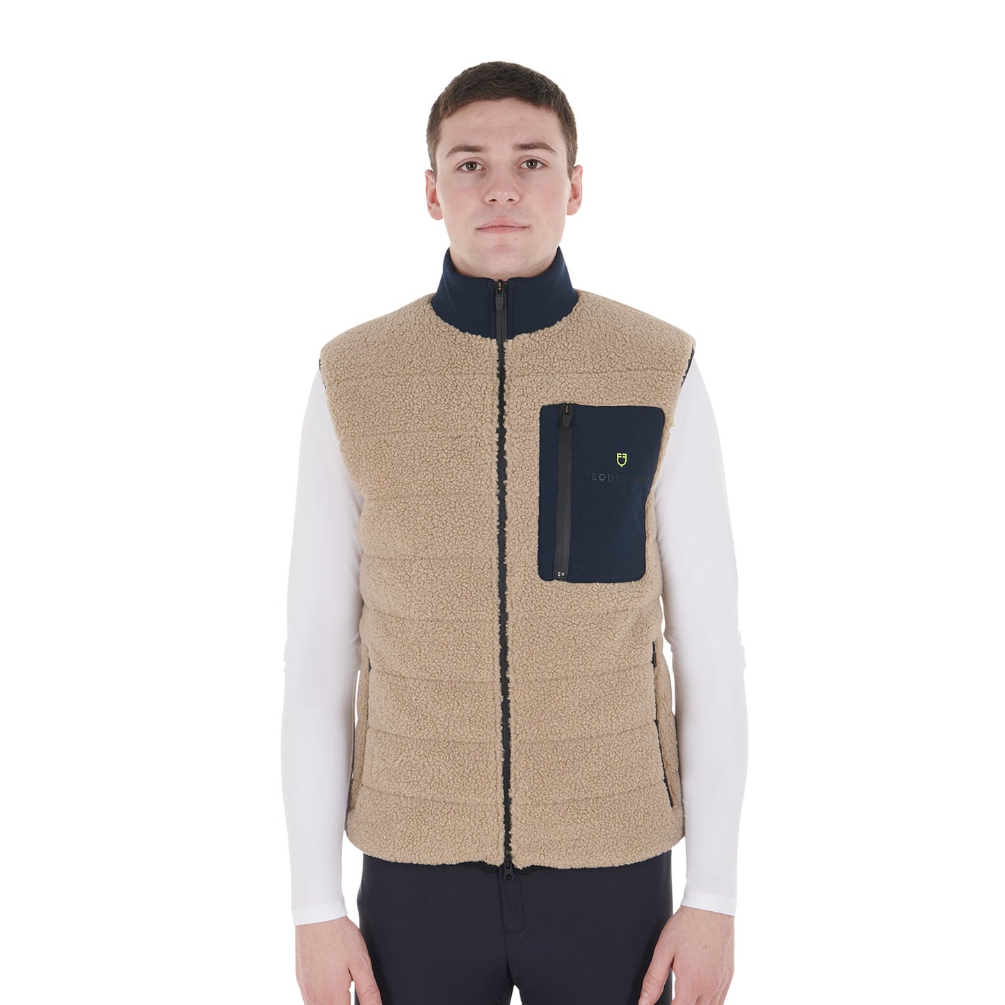 Men's two-material vest with Teddy fabric