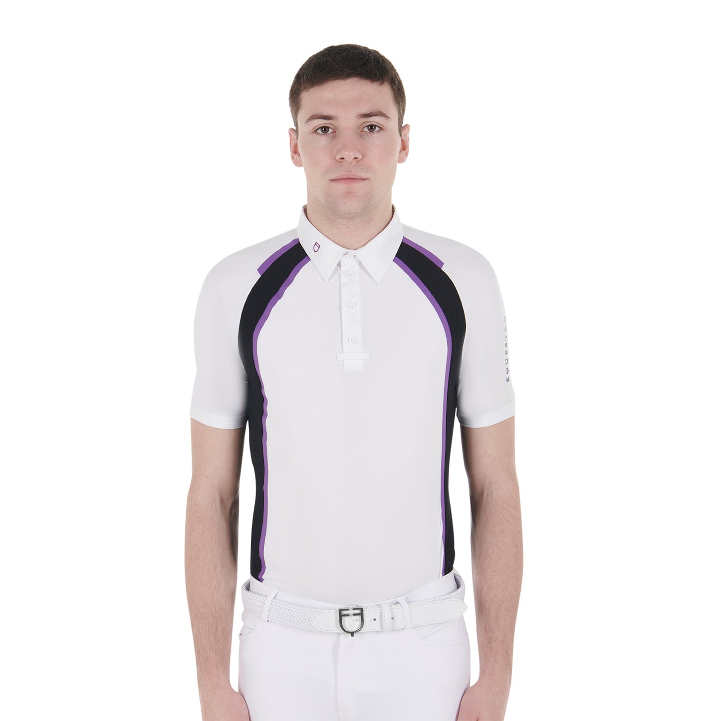Men's competition polo shirt with mesh inserts