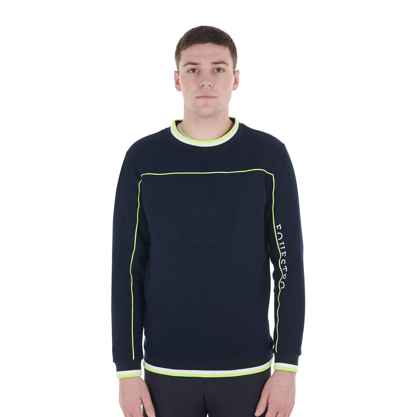Men's crewneck sweatshirt in fleece fabric with neon details