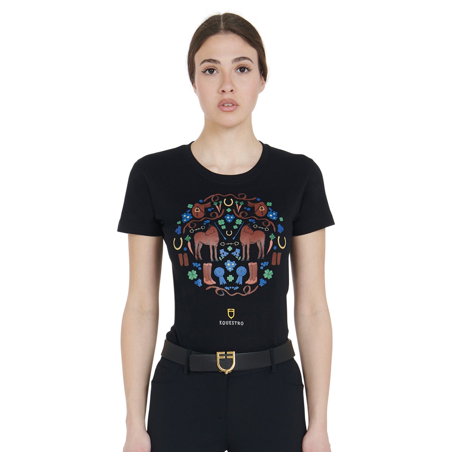 Women's slim fit t-shirt with stable decorations