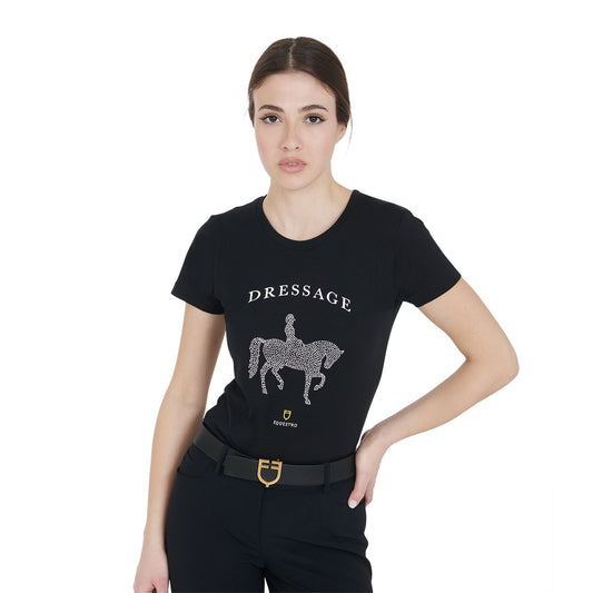 Women's slim fit t-shirt dressage with rhinestone