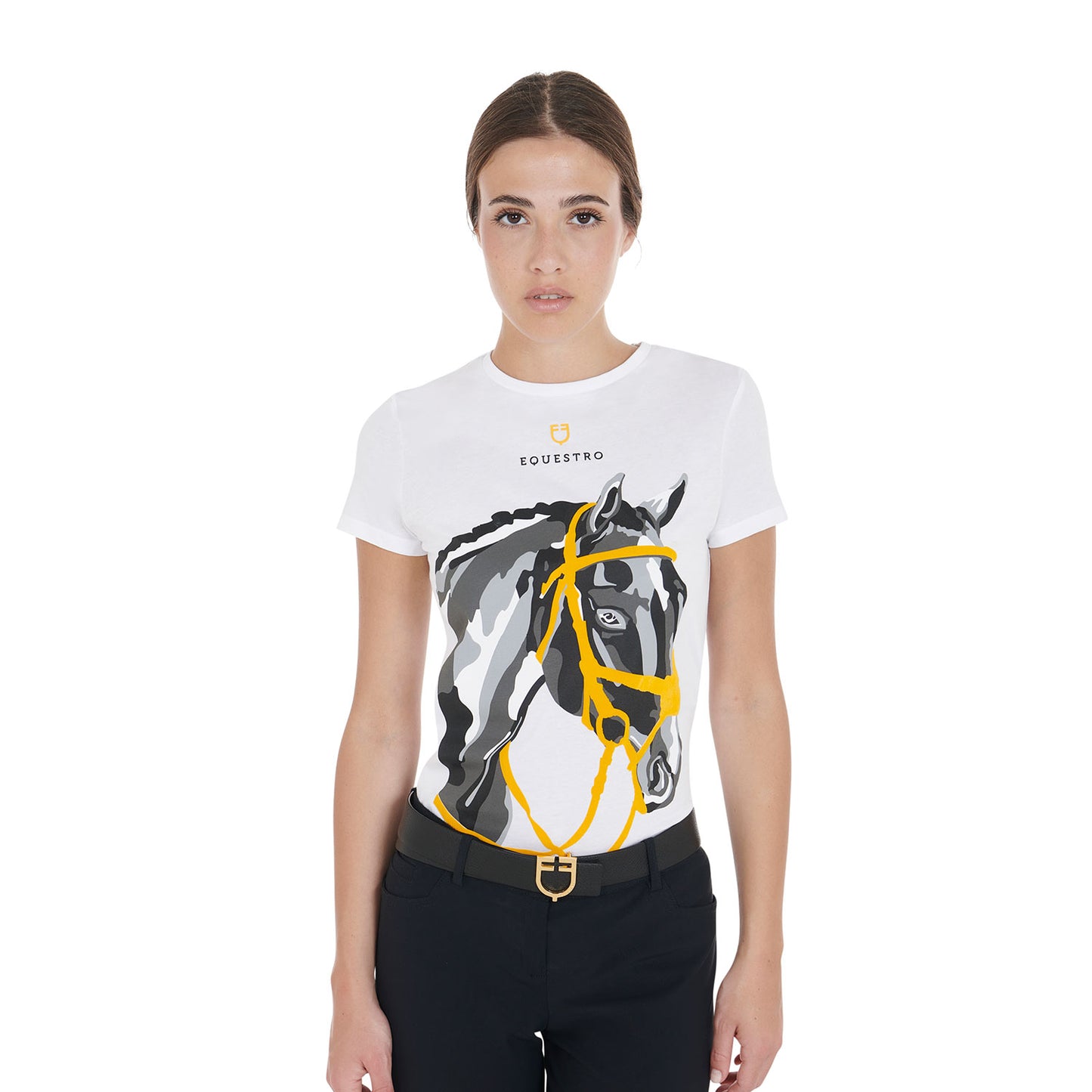 Women's slim fit t-shirt with horse's head print