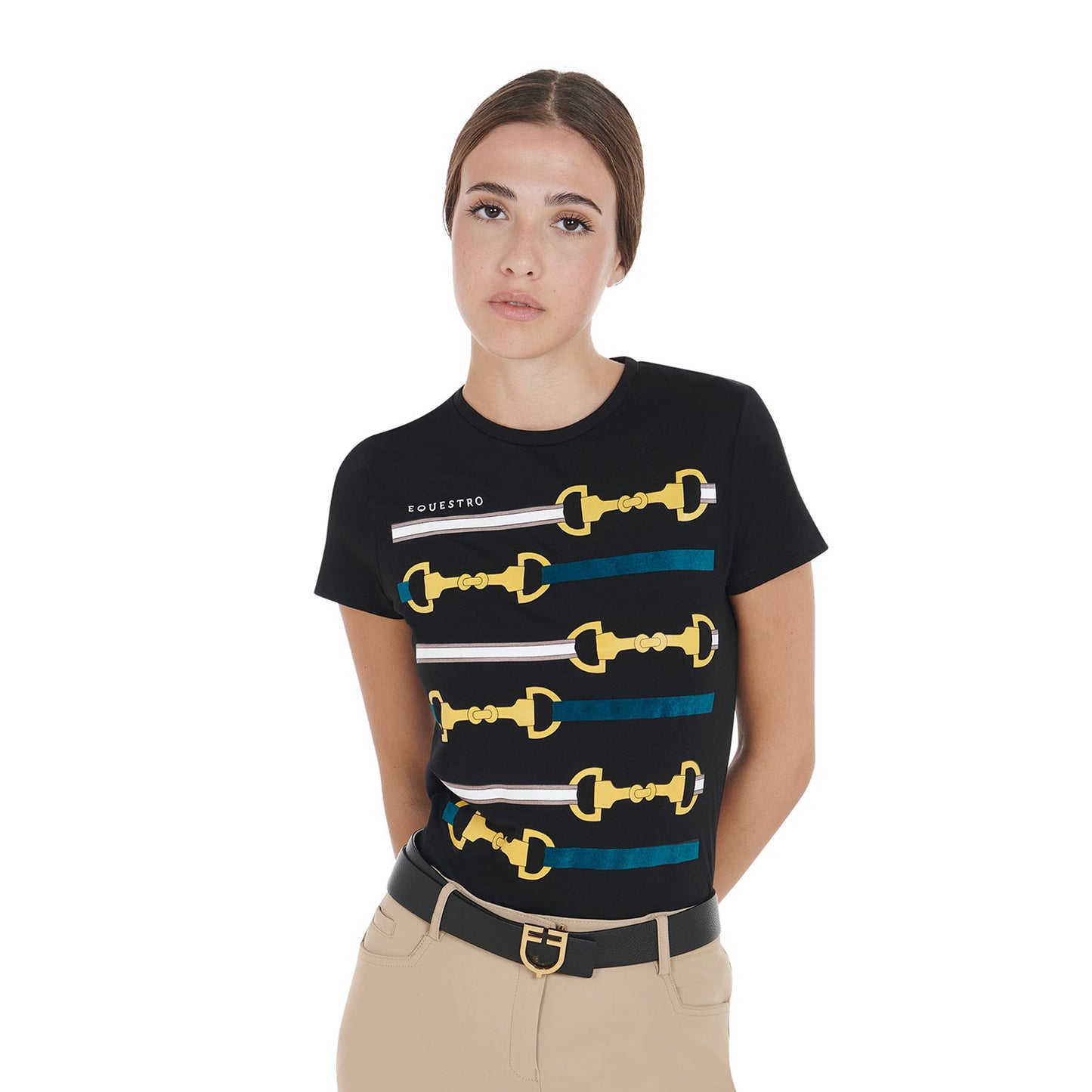 Women's slim fit t-shirt with snaffle bits print
