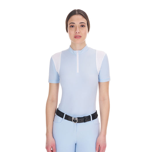 Women's slim fit training polo shirt with mesh inserts