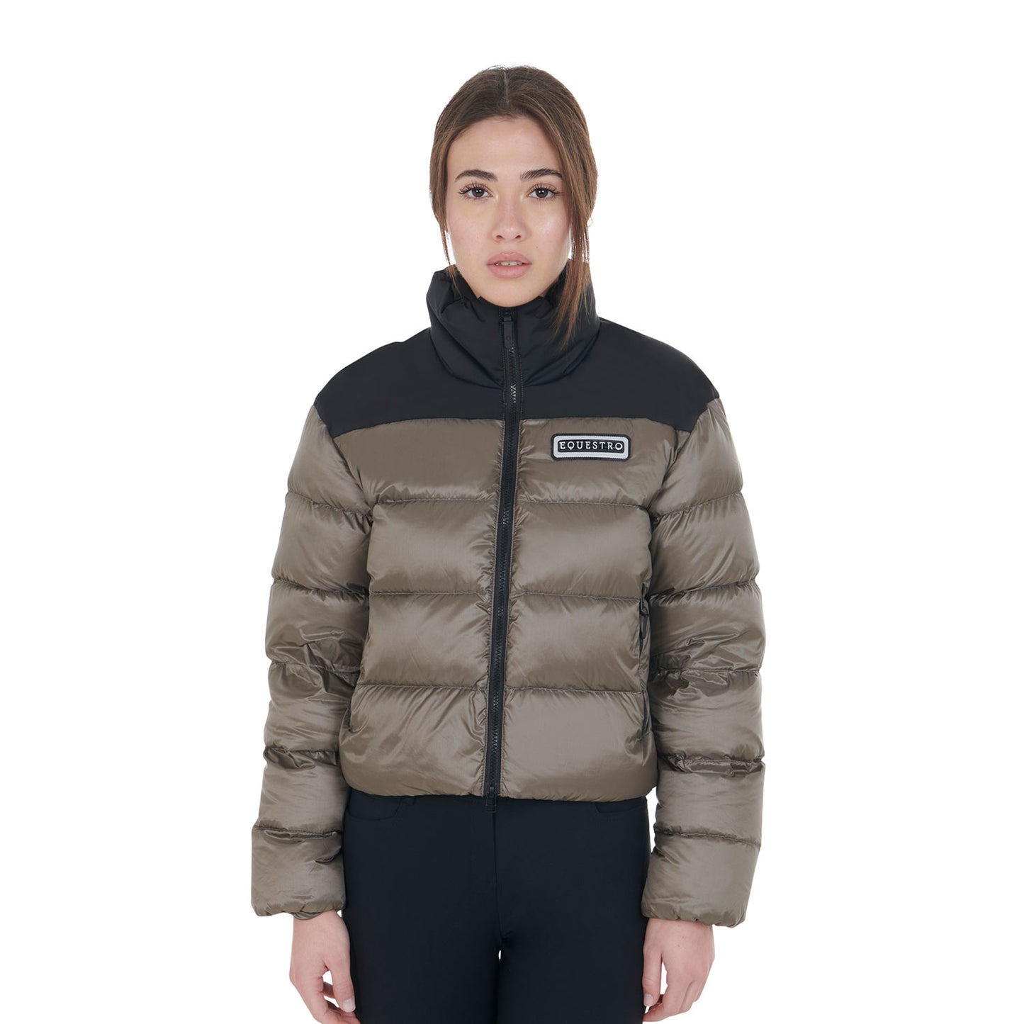 Women's bi-material cropped down jacket