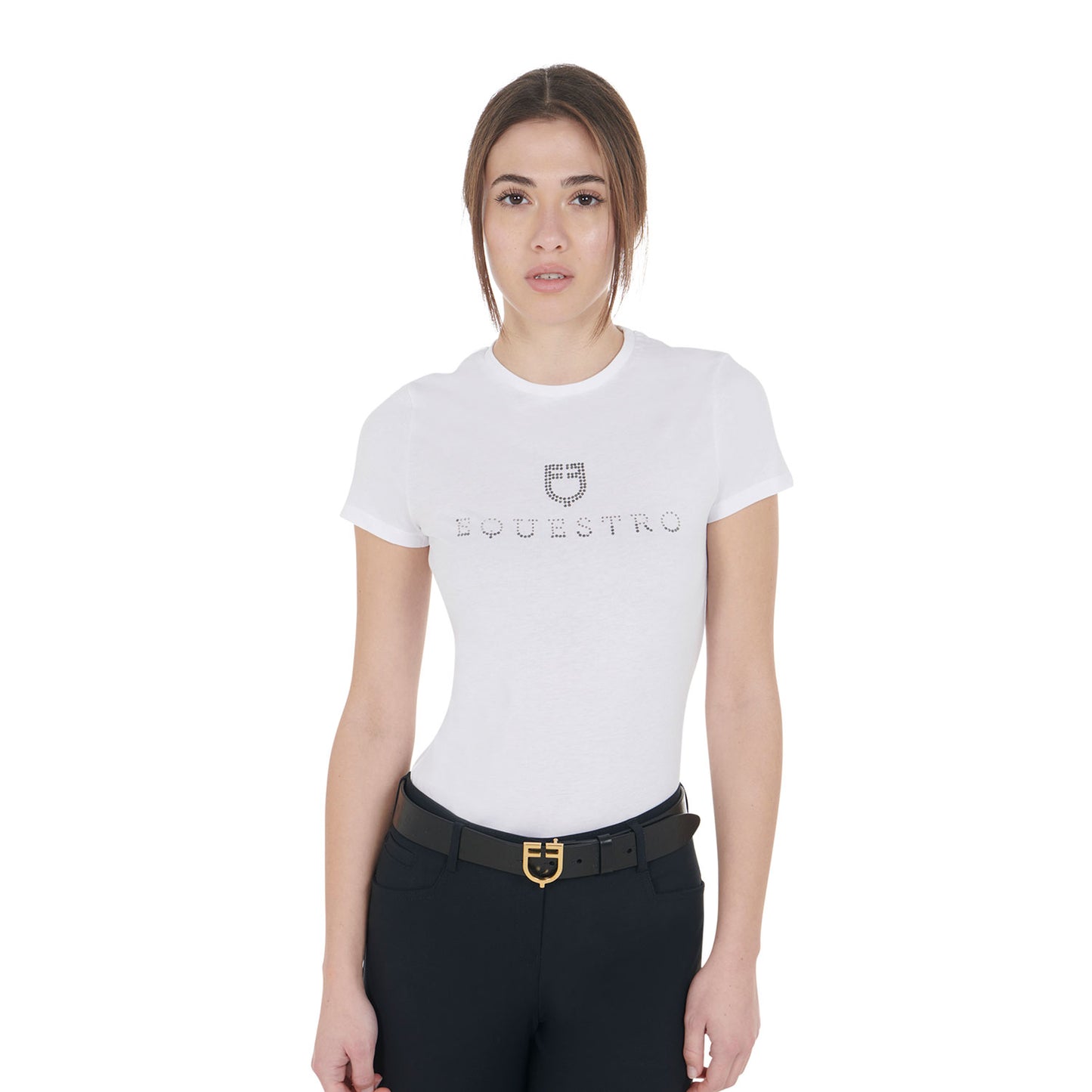Women's slim fit T-shirt rhinestone lettering