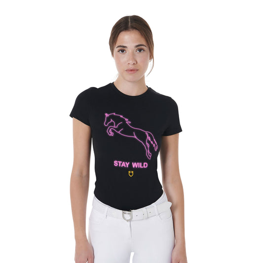 Women's slim fit Stay Wild print cotton t-shirt