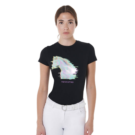Women's slim fit horse print cotton t-shirt