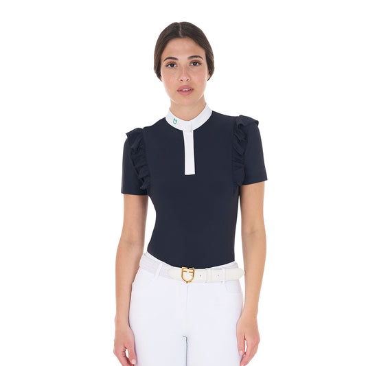 Women's slim fit competition polo shirt with ruffles