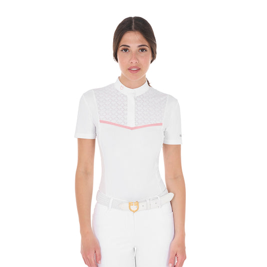 Women's slim fit competition polo shirt with chest perforated inserts
