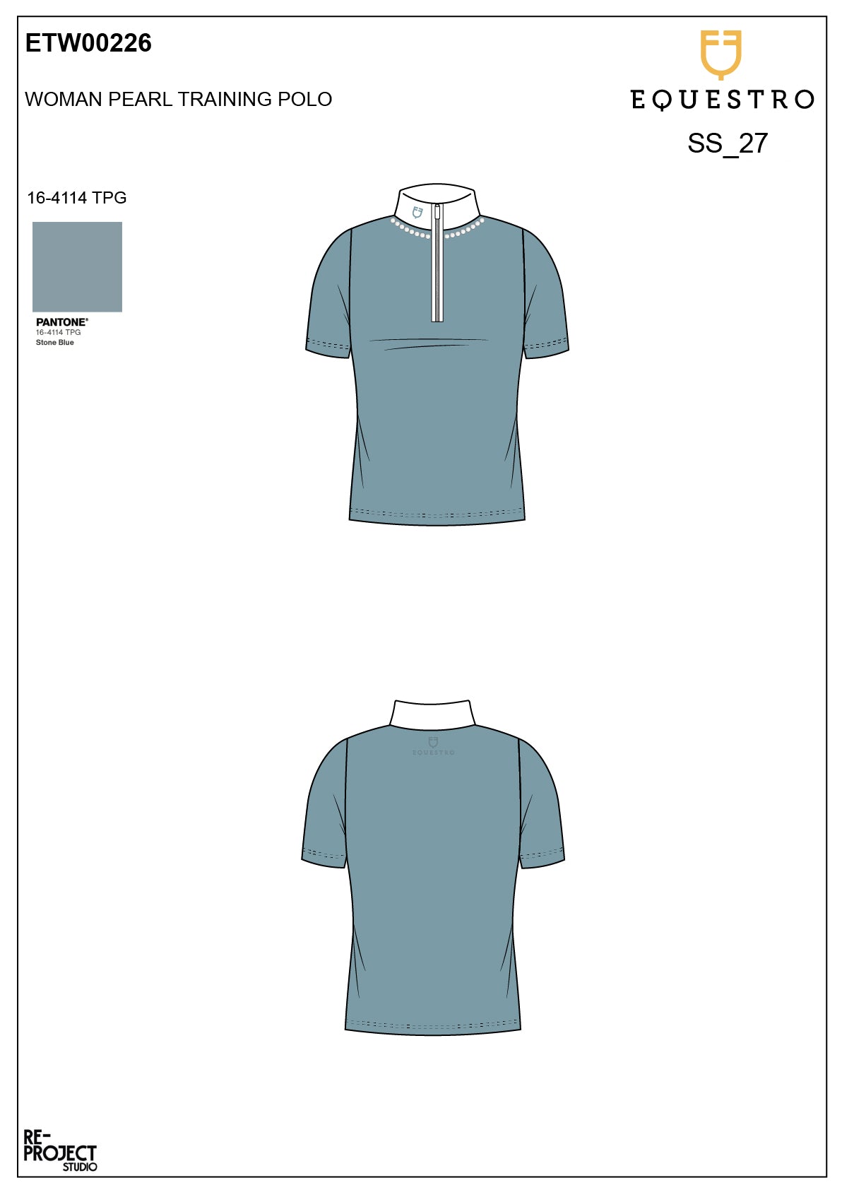 Women's slim fit training polo shirt with zip and collar beads