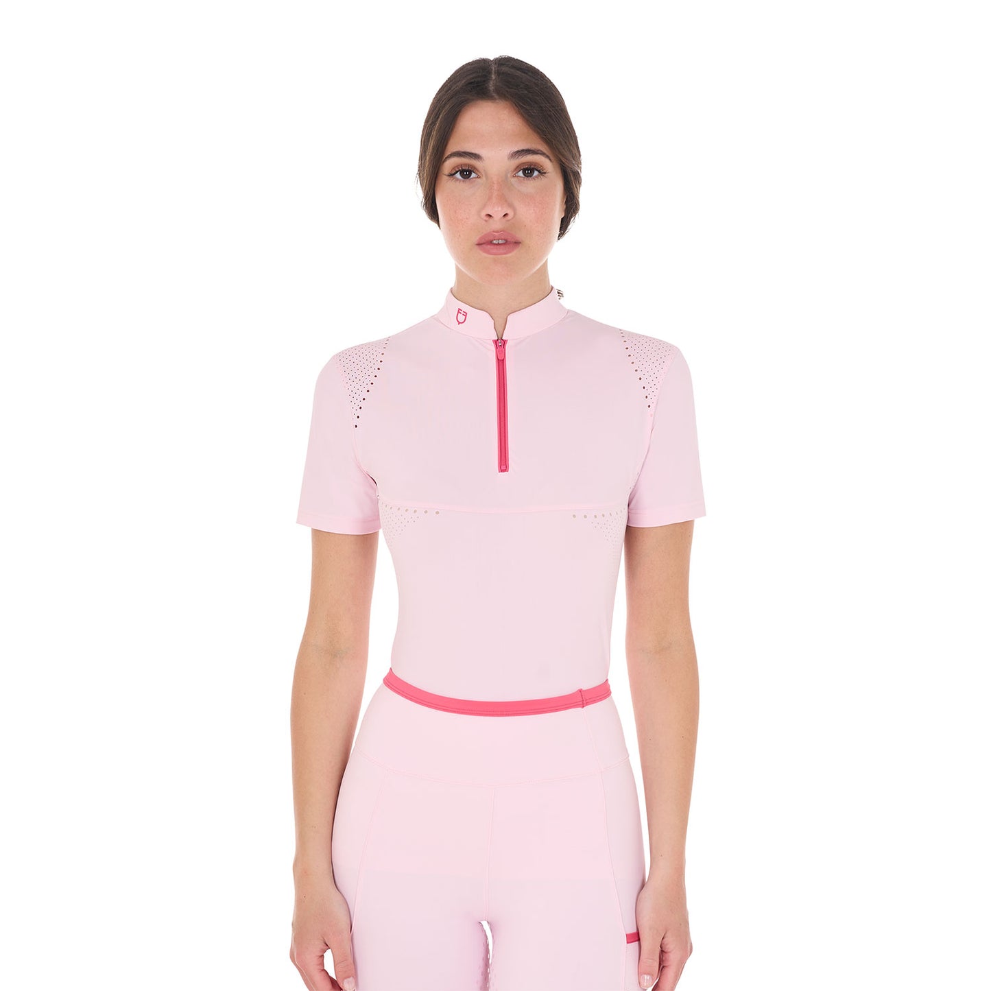 Women's slim fit training polo shirt with perforated inserts and contrasting details