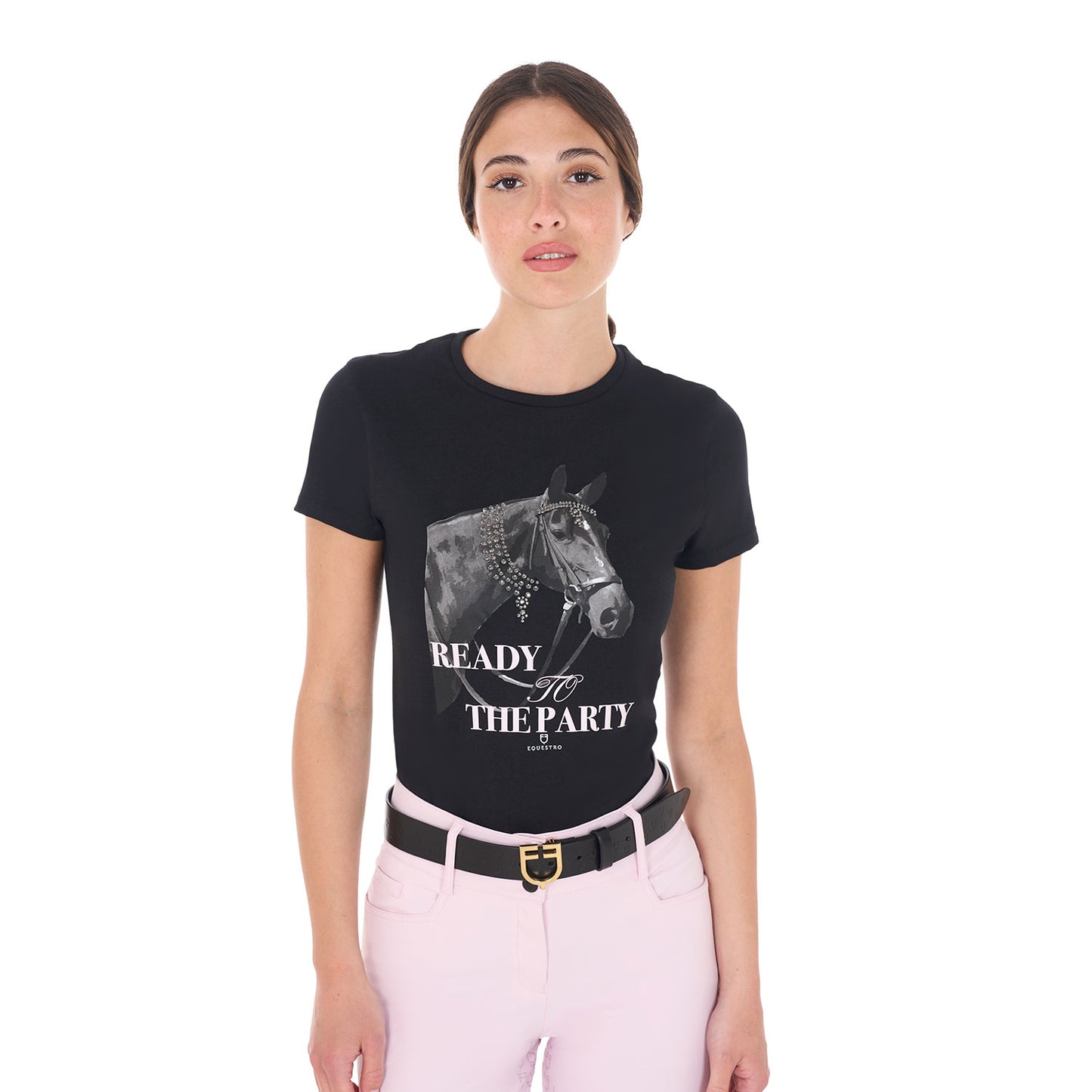Women's Ready To The Party cotton T-shirt with rhinestones