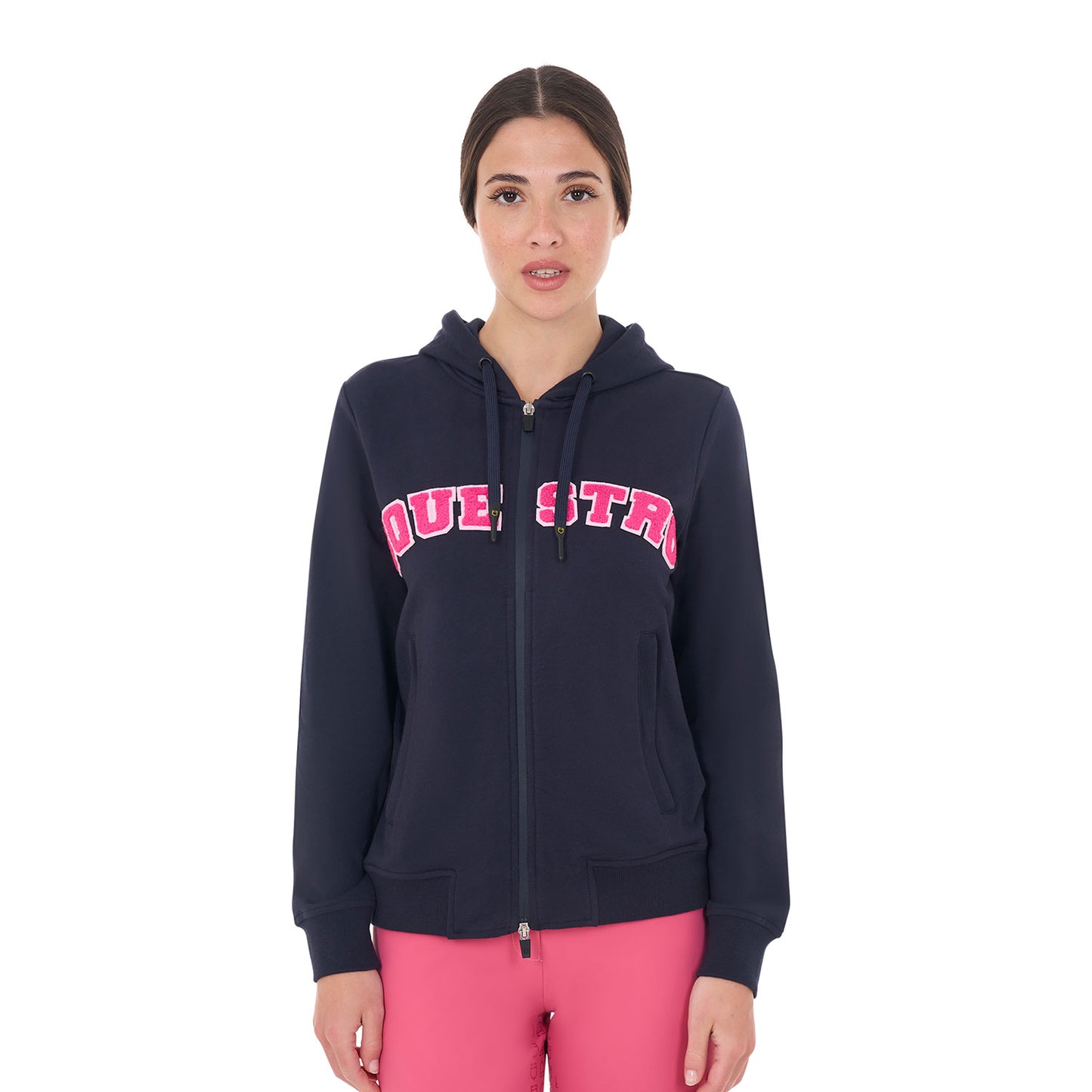 Women's hoodie with zip and sponge lettering