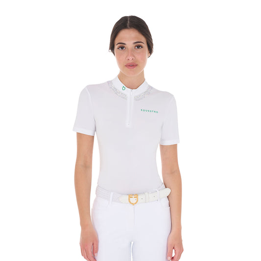 Women's slim fit competition polo shirt with collar rhinestones