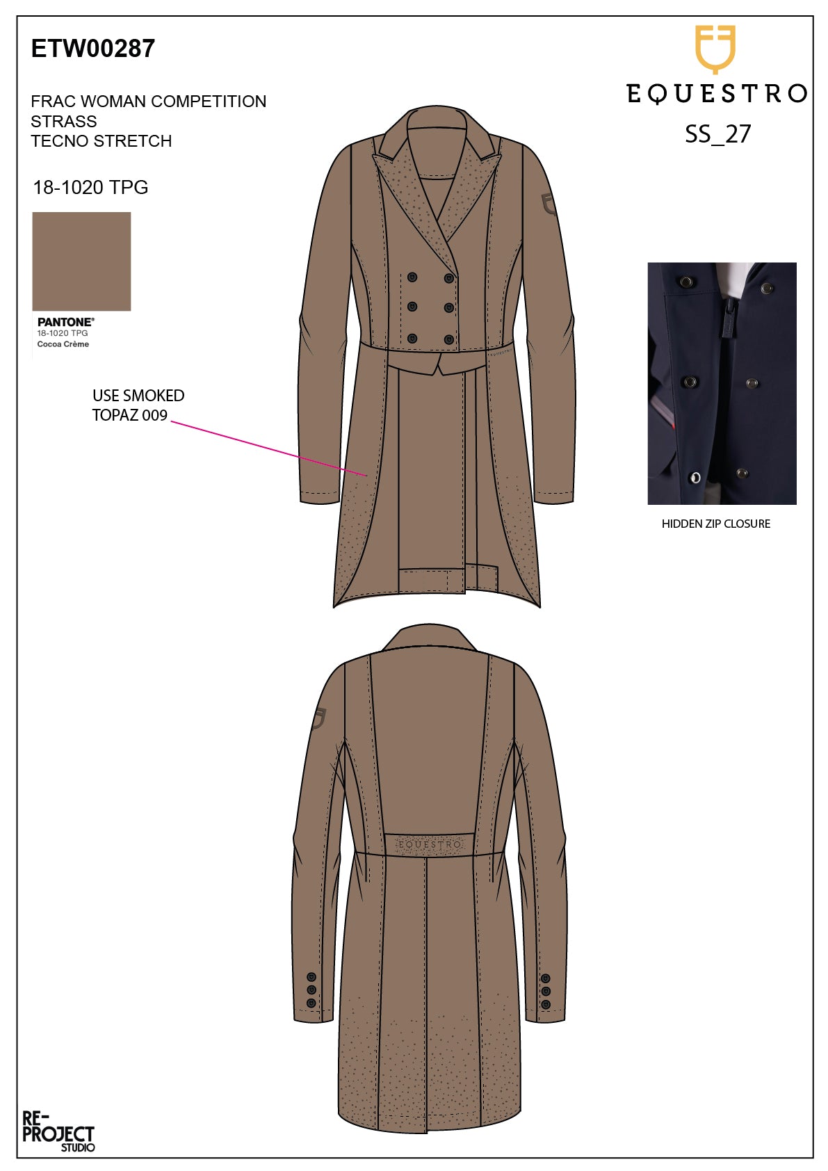 Women's tailocoat in technical fabric with rhinestones