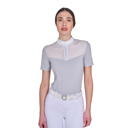 Women's slim fit competition polo shirt with silk-like fabric inserts
